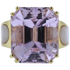 20 Carat Kunzite Diamond Mother-of-Pearl Gold Ring