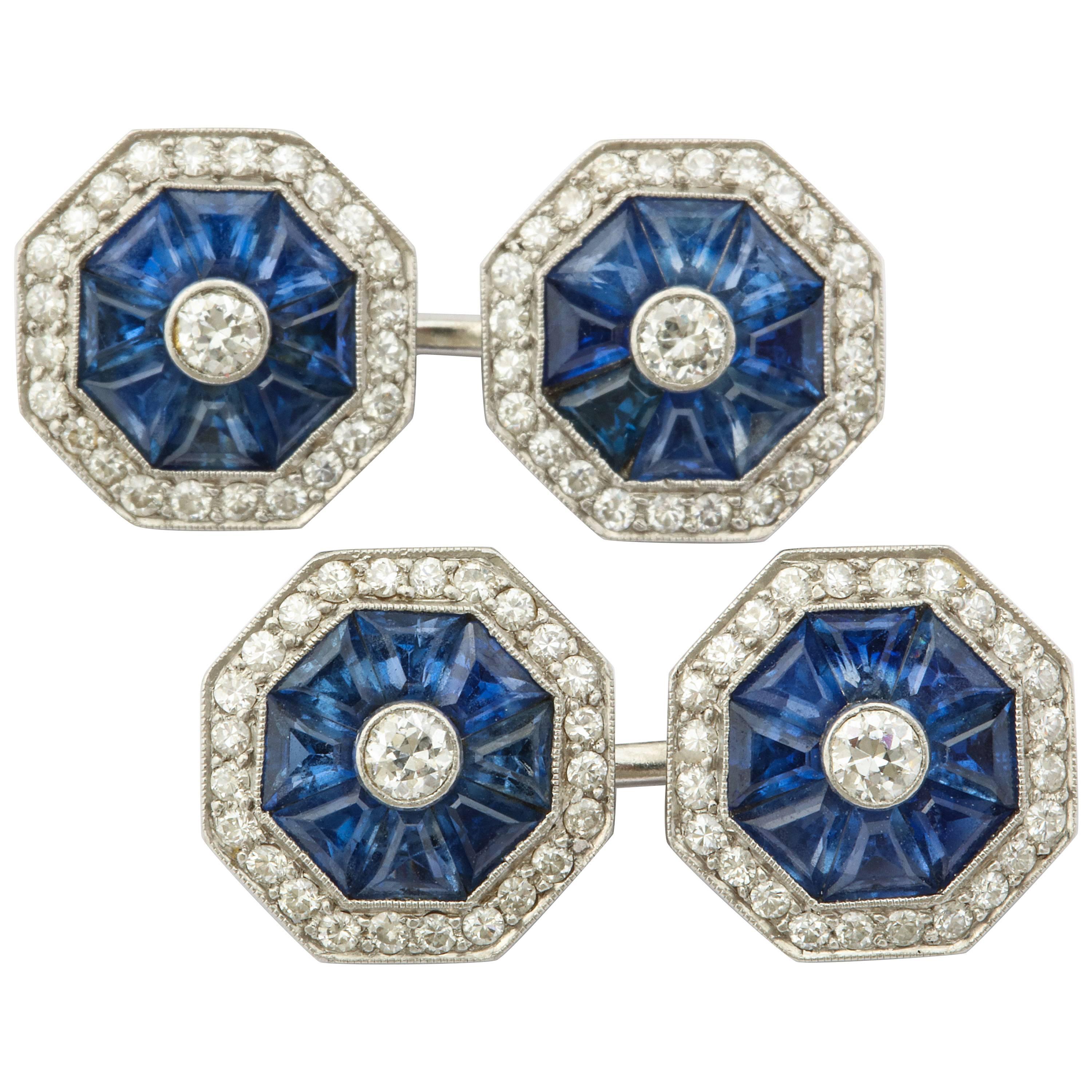Art Deco Sapphire and Diamond Cufflinks