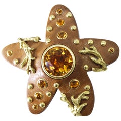 Vintage Seaman Schepps Wood and Citrine Starfish Brooch