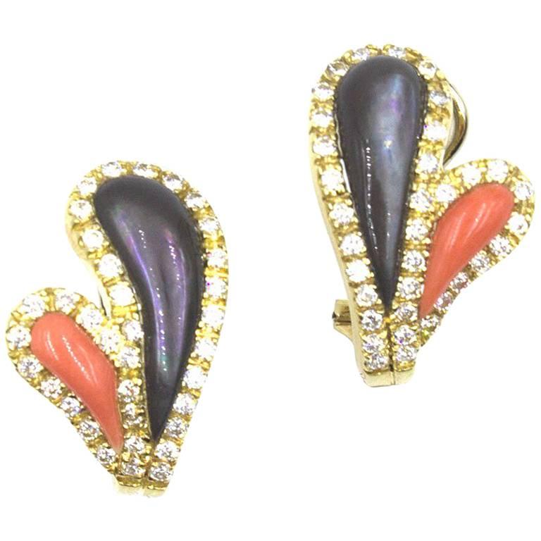 Graziella 23K Gold Plated Enamel & Mother-of-Pearl Floral Earrings main image 1