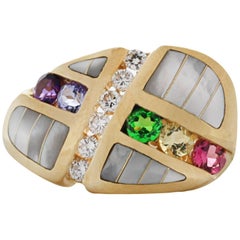 Vintage Kabana Mother-of-Pearl, Diamond and Semi-Precious Colored Stone Ring