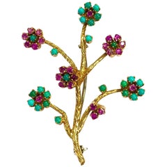 Vintage Ruby and Turquoise Articulating Flowers Gold Pin Vintage Ruby and Turquoise Articulating Flowers Gold Pin