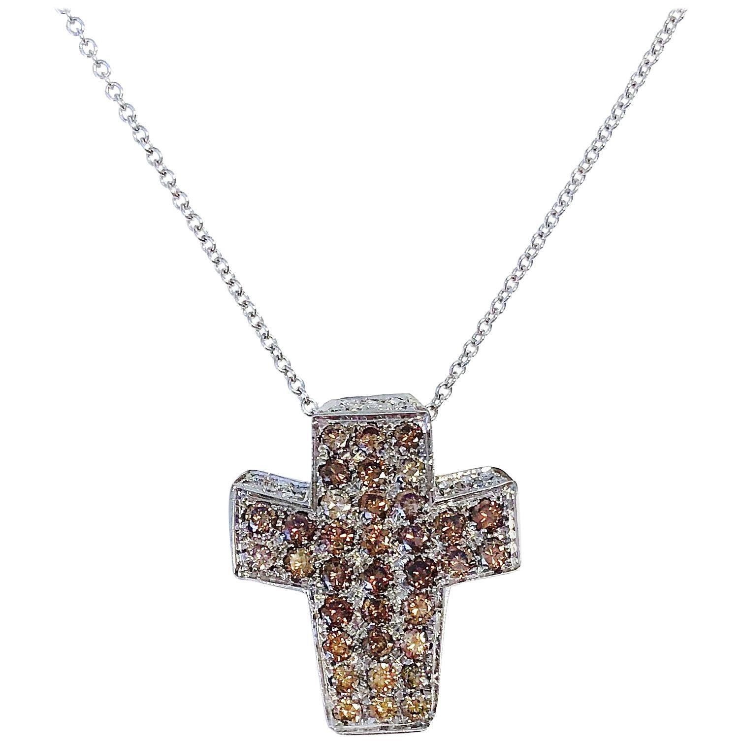 Andreoli Multi-Color Diamond Cross Pendant Necklace For Sale