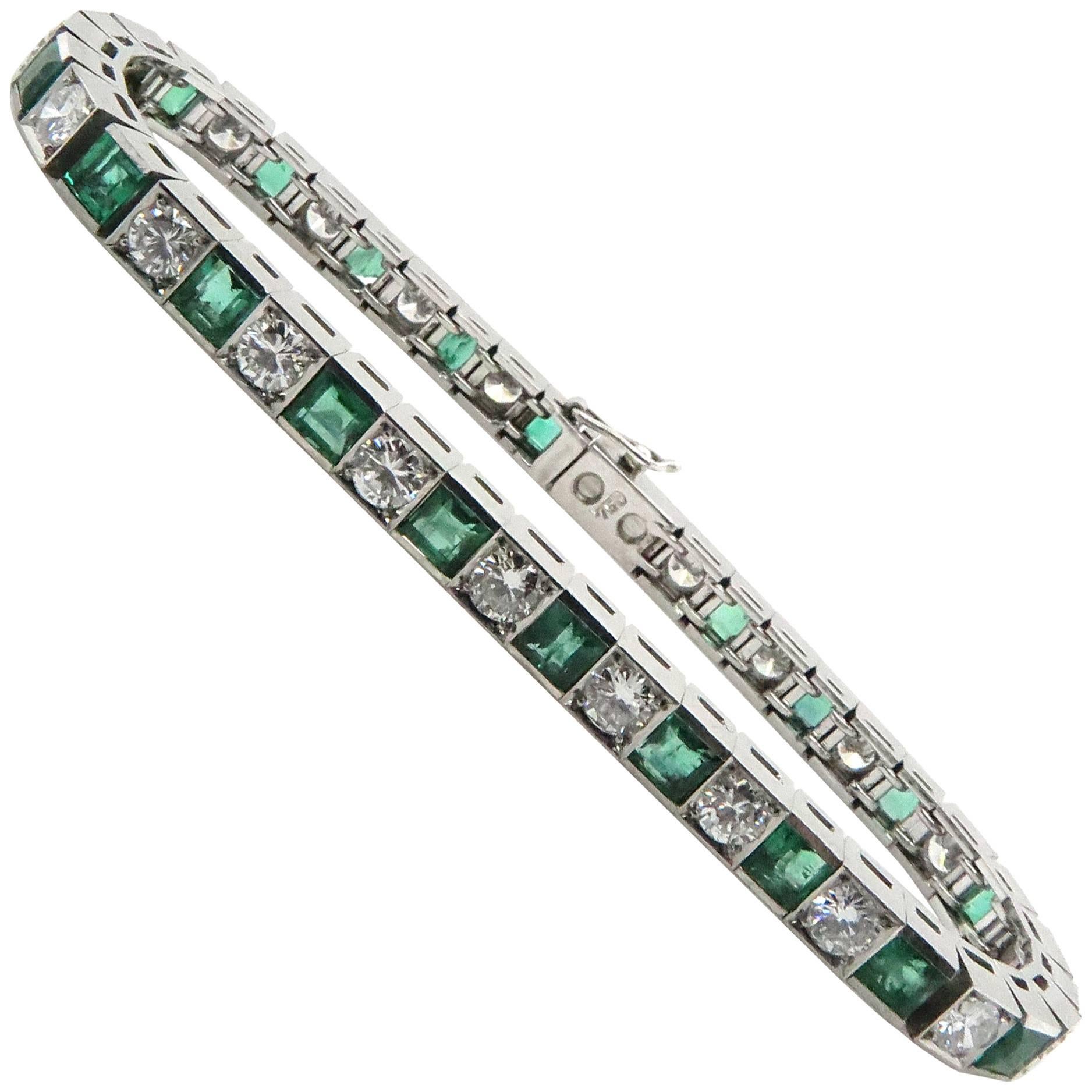 Semi Flexible Diamond and Emerald Bracelet