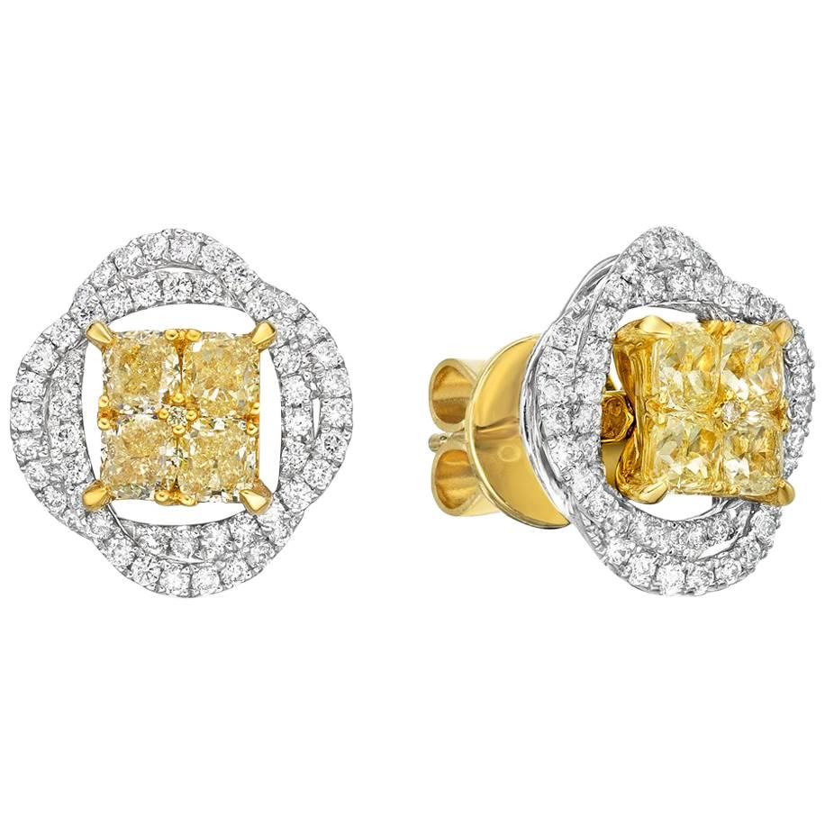 Gilin Illusion Yellow and White Diamond Earrings with Jackets For Sale