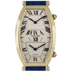 Cartier Gold Tonneau Cintree Dual Time Mid-Size Quartz Wristwatch