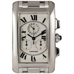 Cartier White Gold Tank Americaine Chronoflex W26033L1 Quartz Wristwatch