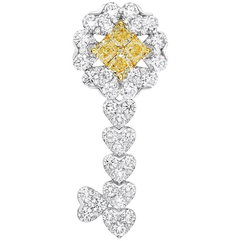 GILIN Illusion Yellow and White Diamond Key Pendant For Sale