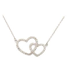 Diamond Gold Double Heart Pendant Necklace