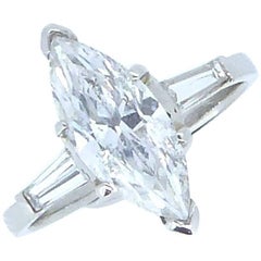1.56 Carat Marquise Diamond and Platinum Solitaire Ring