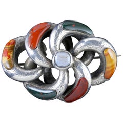 Antique Victorian Scottish Silver Agate Knot Brooch Circa 1900