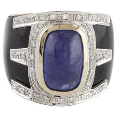 Vintage Onyx Diamonds Tanzanite Rose Gold Band Ring