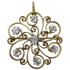 14 Karat White Gold Sapphire Pendant or Brooch Antique