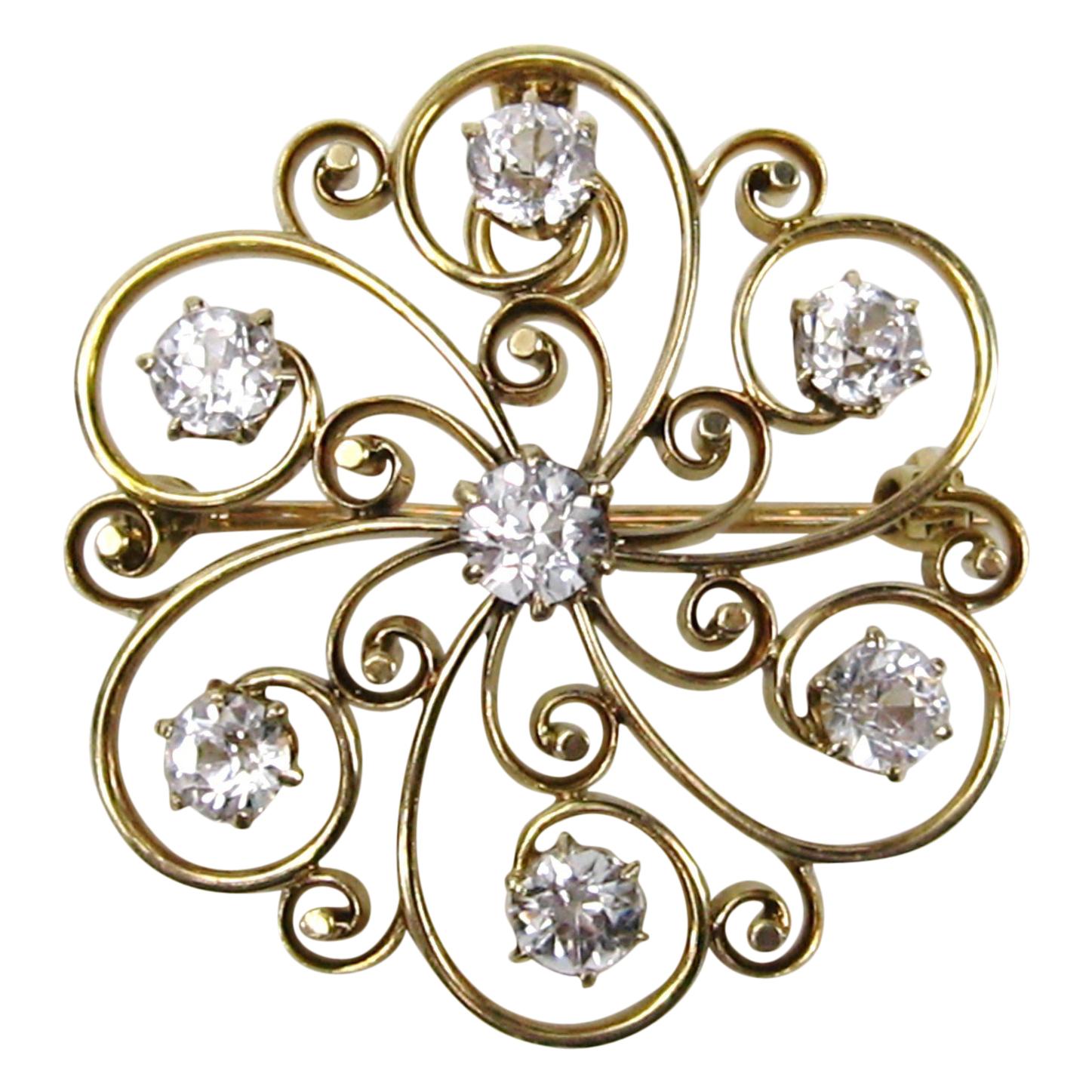 14 Karat White Gold Sapphire Pendant or Brooch Antique