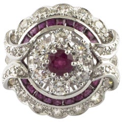 Anillo Cóctel Circular Diamante Rubí Oro Blanco