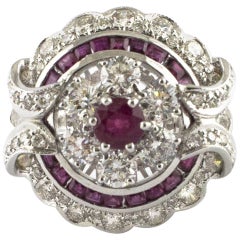 Vintage Circular Diamond Ruby White Gold Cocktail Ring