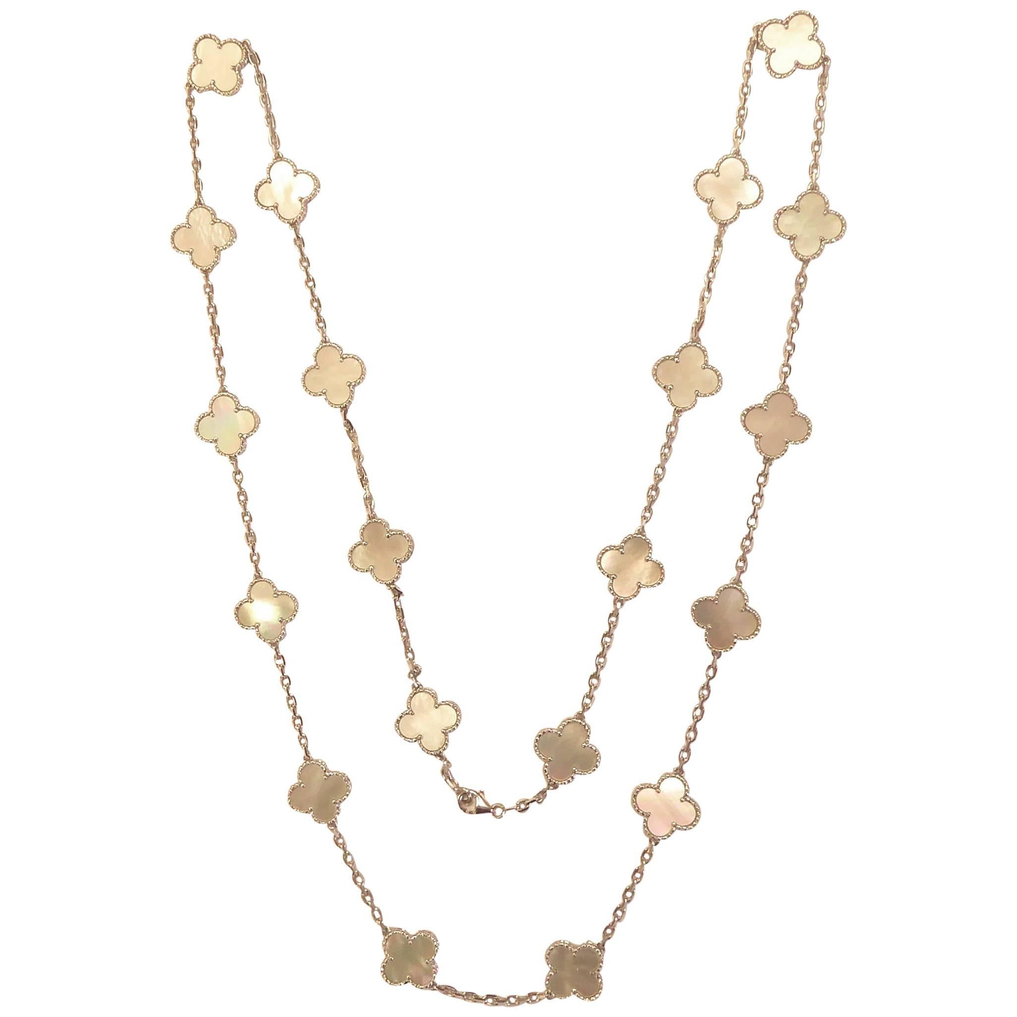 Van Cleef & Arpels 20 Motif Alhambra Mother-Of-Pearl and White Gold Necklace