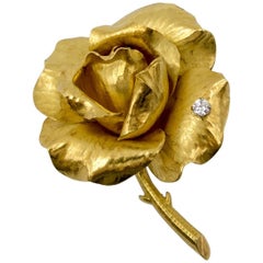 French Gold Diamond Rose Pin