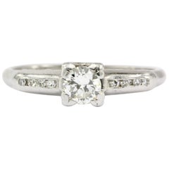 Retro Platinum and Diamond Transition Cut Engagement Ring