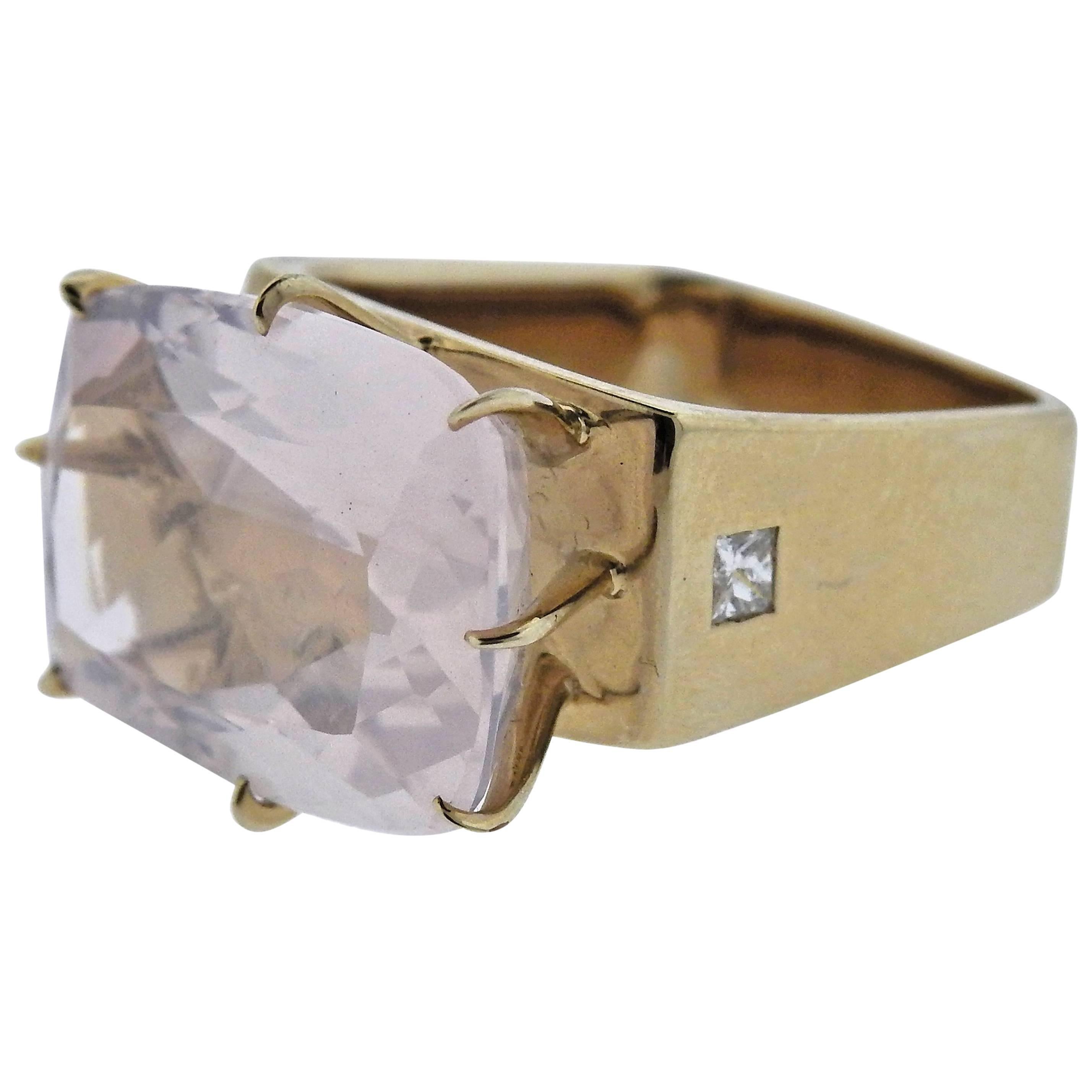 H. Stern Sunrise Rose Quartz Diamond Gold Ring