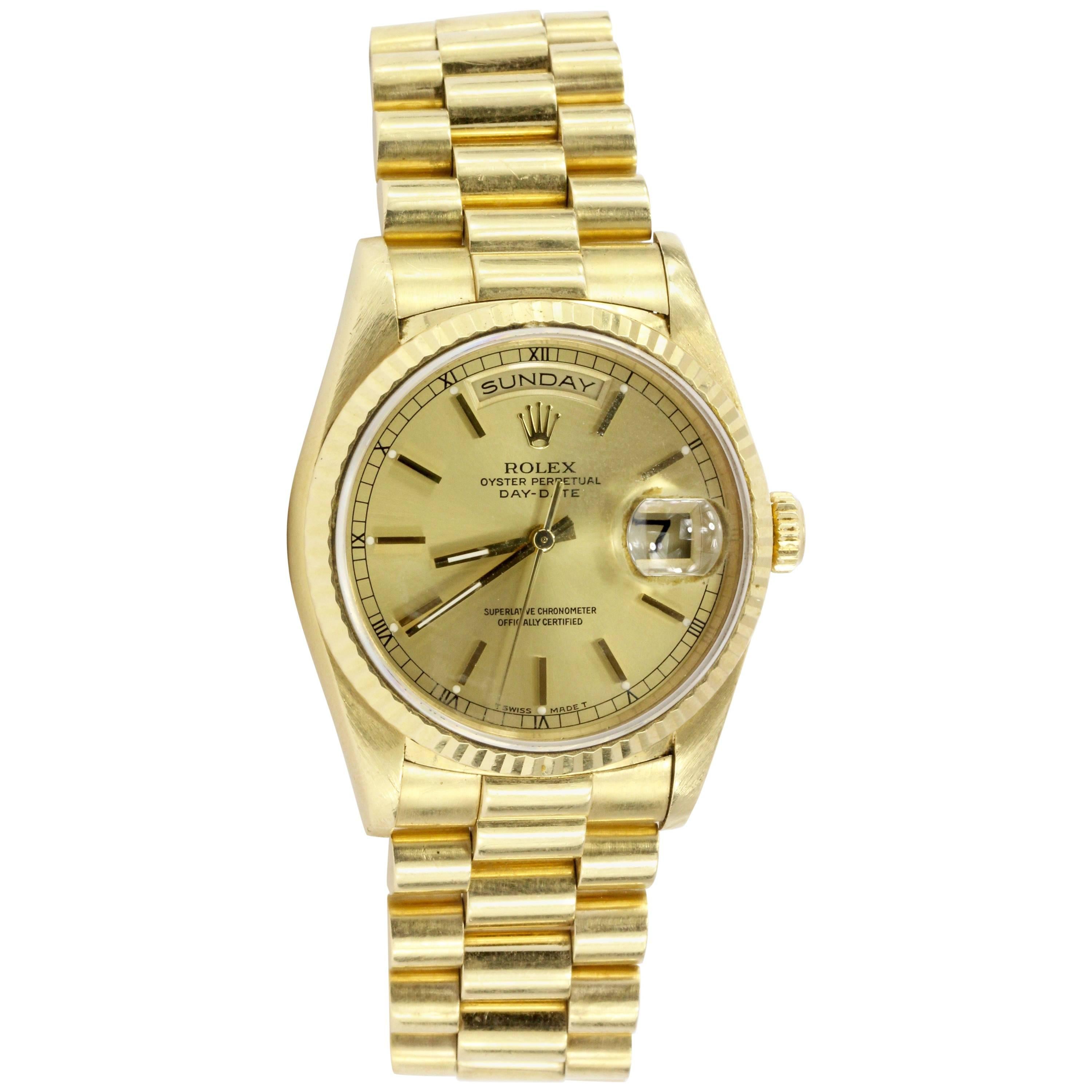 Rolex Yellow Gold Day-Date Presidential Automatic Wristwatch Ref 18238
