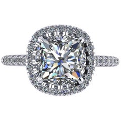 GIA Certified 2.01 Carat Cushion Cut Diamond H Color Pave Engagement Ring