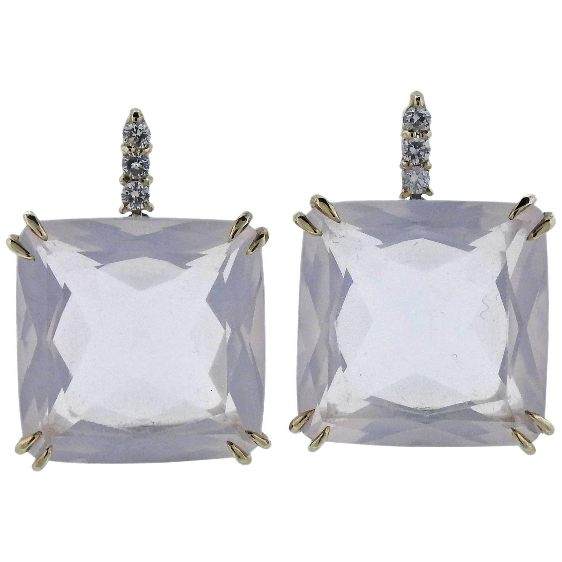 H. Stern Cobblestone Rose Quartz Diamond Gold Earrings