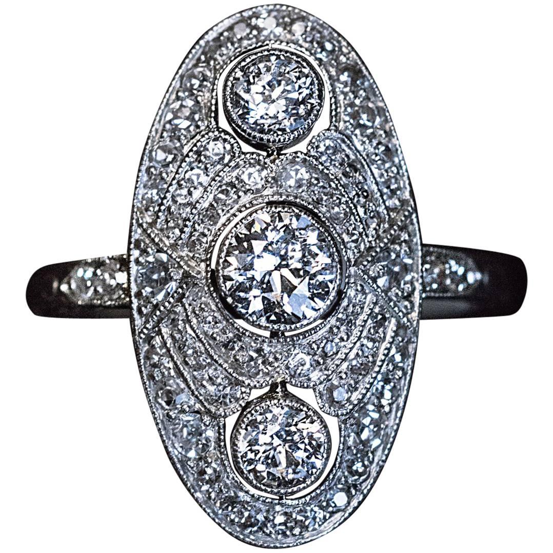 Art Deco Russian Platinum Diamond Engagement Ring 1930s
