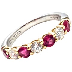 Vintage Tiffany & Co. Diamond Ruby Platinum Yellow Gold Band Ring