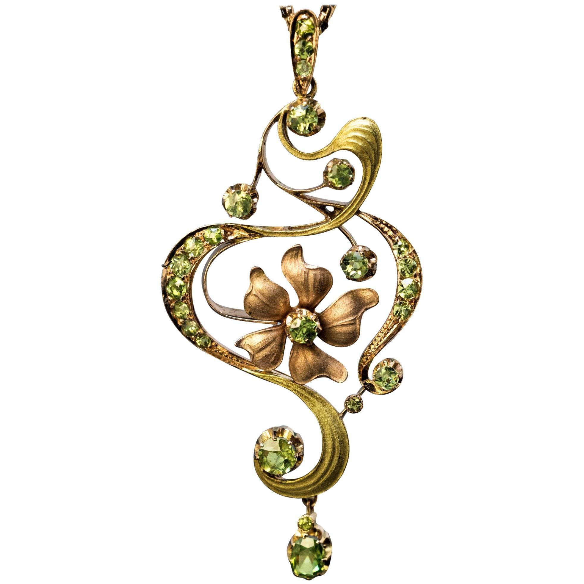 Art Nouveau Antique Russian Demantoid Garnet Gold Pendant