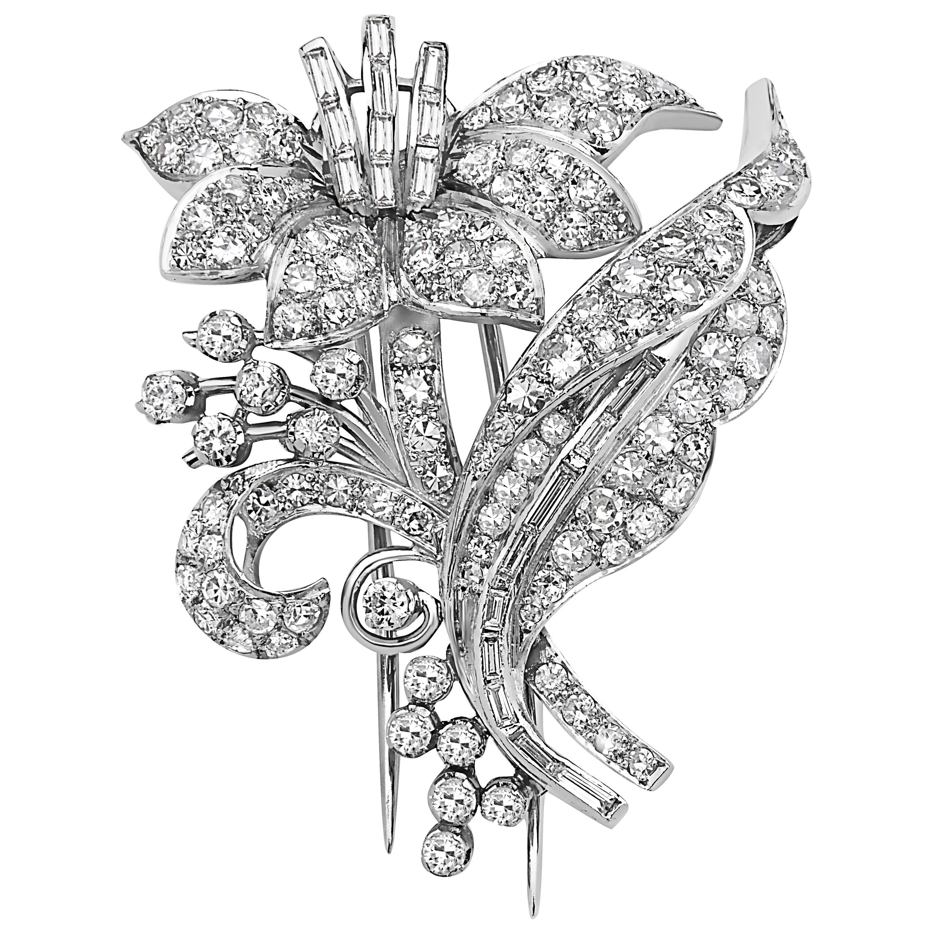 Emilio Jewelry 4.81 Carat Platinum Diamond Brooch