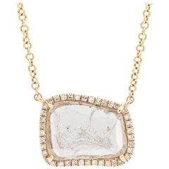  Modern Diamond Slice Pave 14K YG Pendant Necklace 0.66ct