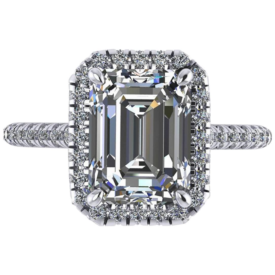 Ferrucci GIA Certified 3.00 Carat Emerald Cut Diamond F Color Engagement Ring