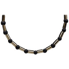Black Onyx and 14 Karat Yellow Gold Bead Necklace