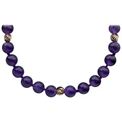 Amethyst and 14 Karat Yellow Gold Bead Necklace