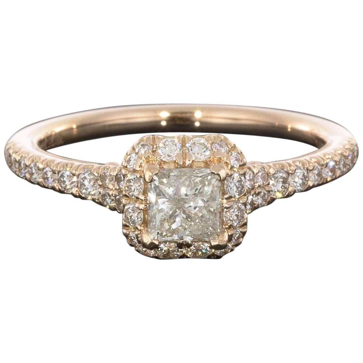 0.45 Carat Princess Halo 14 Karat Rose Gold Diamond Engagement Ring