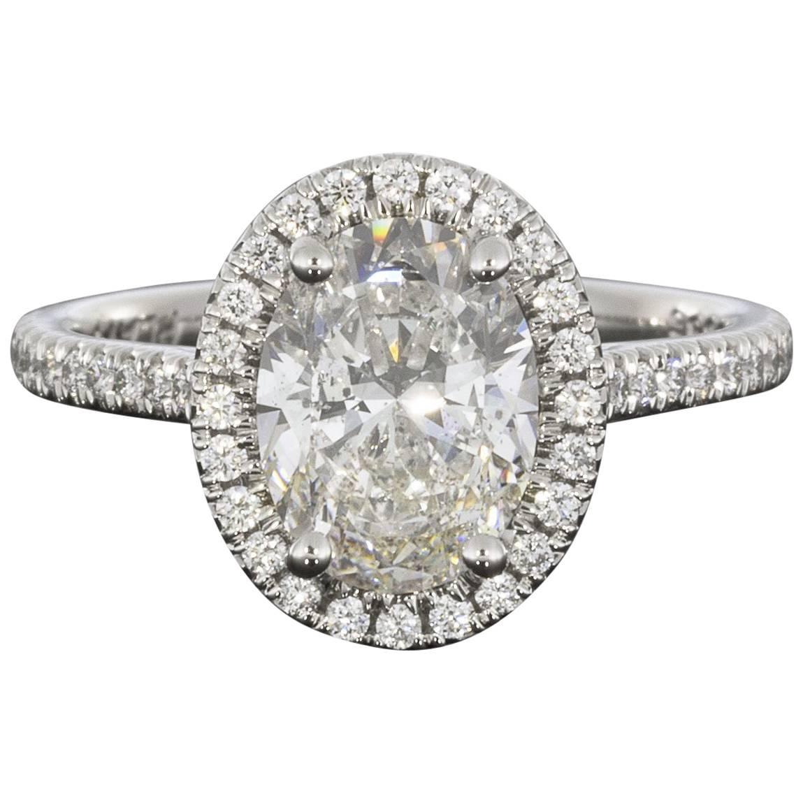 Martin Flyer 2.12 Carat Oval Diamond Platinum Halo GIA Certified Engagement Ring