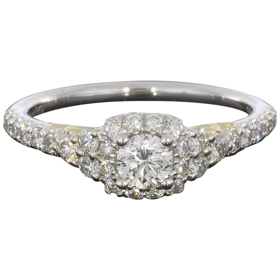 0.24 Carat Round With Cushion Halo In 14K Two Tone Gold Diamond Engagement Ring
