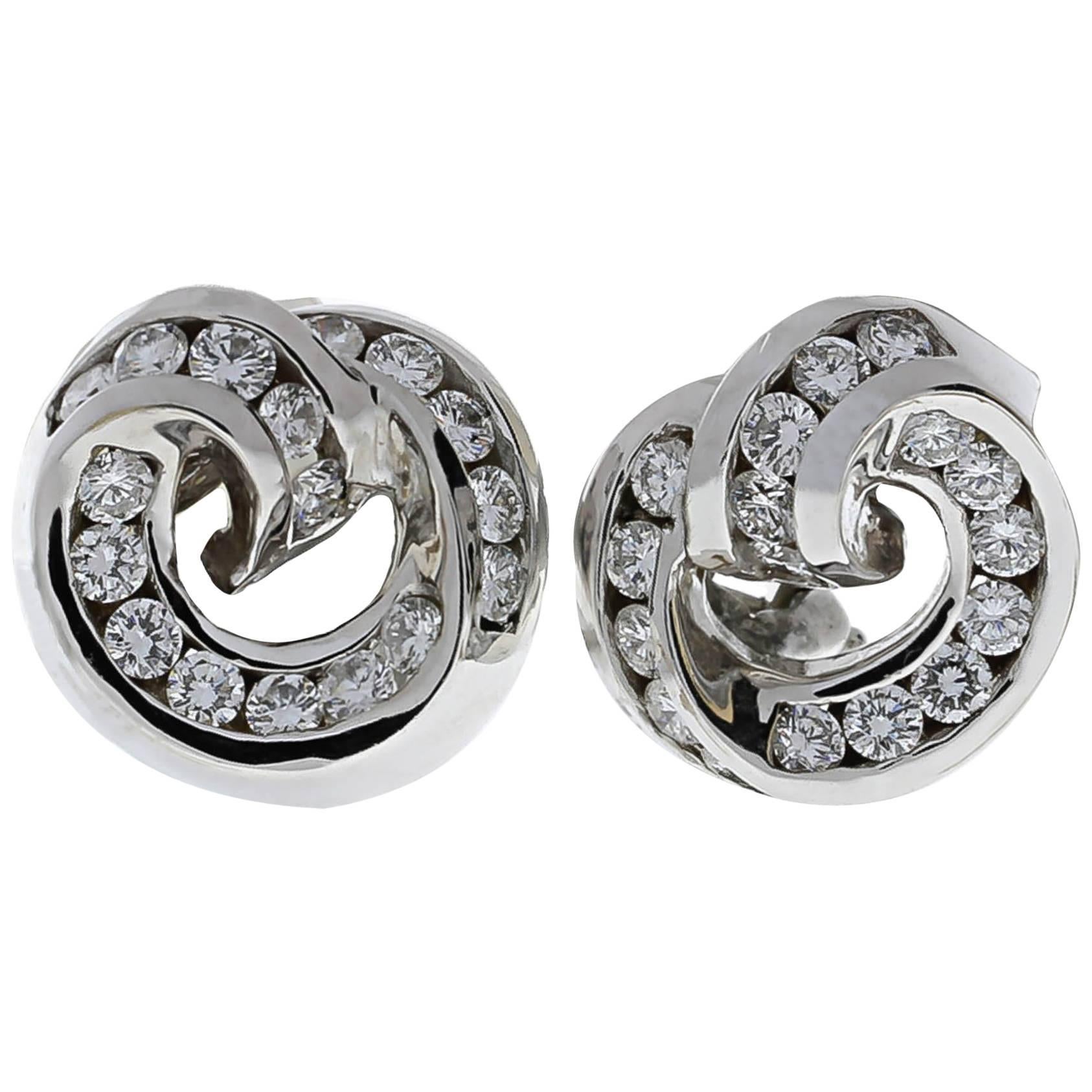 Charles Krypell Round Swirl Diamond Earrings For Sale