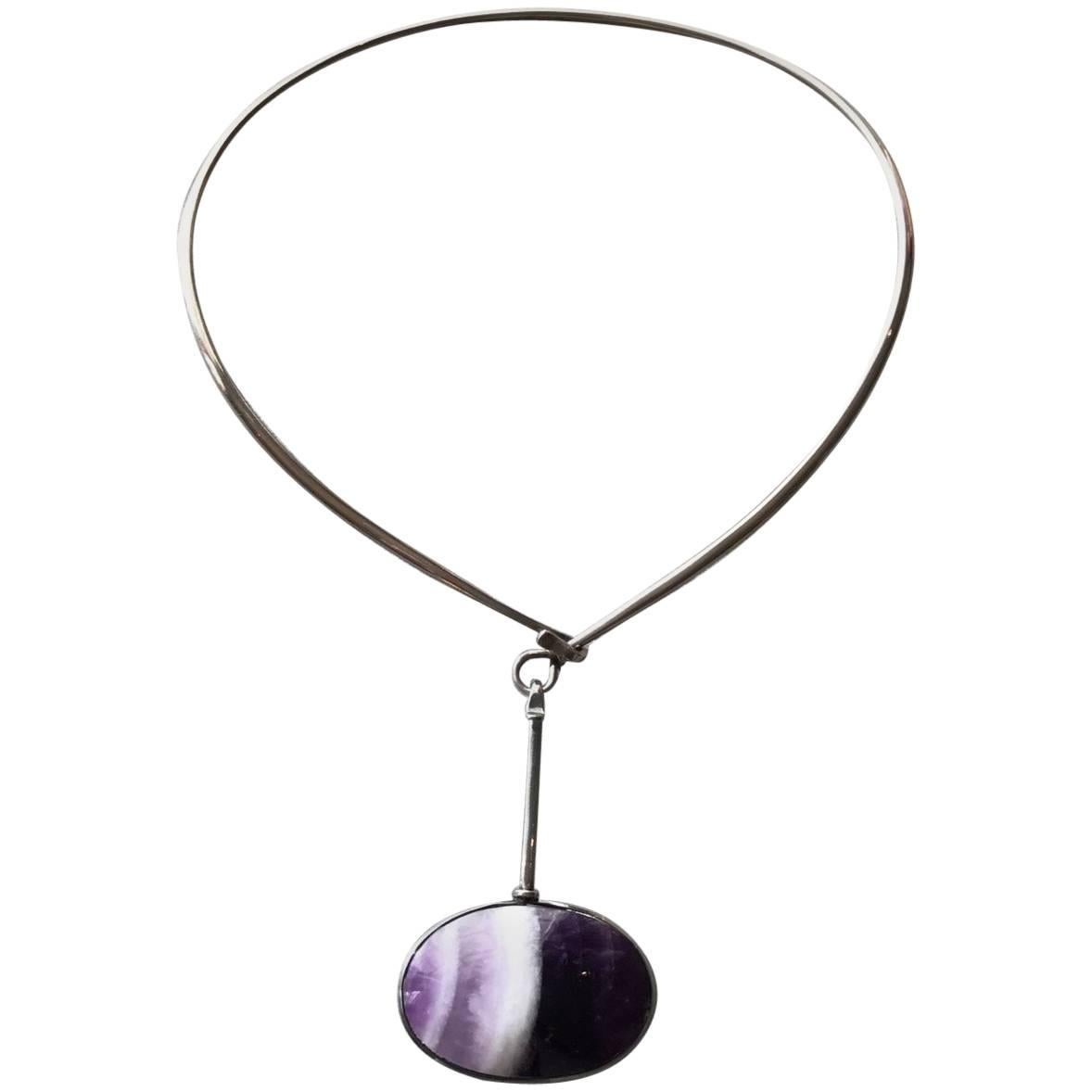 Georg Jensen Sterling Silver Neckring with Amethyst No. 133/174 By Torun For Sale