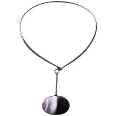 Vintage Georg Jensen Sterling Silver Neckring with Amethyst No. 133/174 By Torun