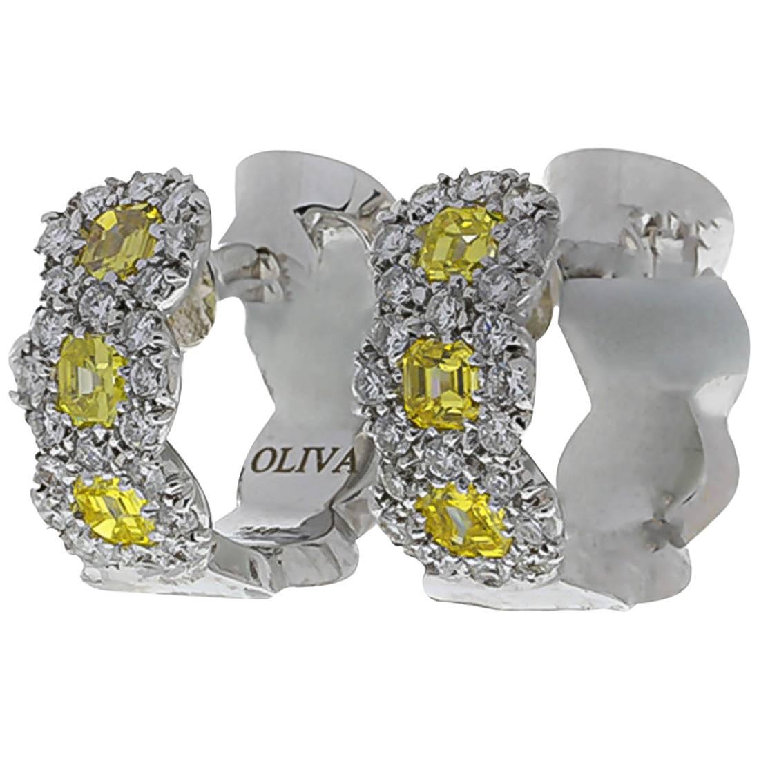 Oliva Yellow and White Diamond Earrings For Sale