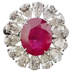 GRS Certified 4.10 Carat Burma Ruby and Diamond Cocktail Ring