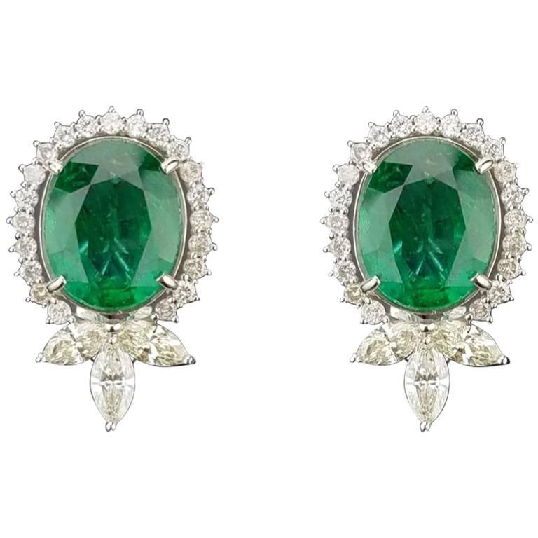 15.91 carat Oval Emerald and Diamond Stud Earrings