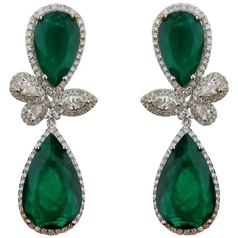 Detachable Pear Shape Colombian Emerald and Diamond Dangling Earring