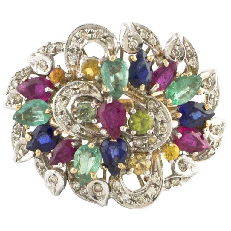 Sapphires Emeralds Rubies Diamonds Rose Gold Cluster Ring
