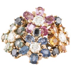  Sapphires Diamonds  Rose Gold Very Beautiful Ring