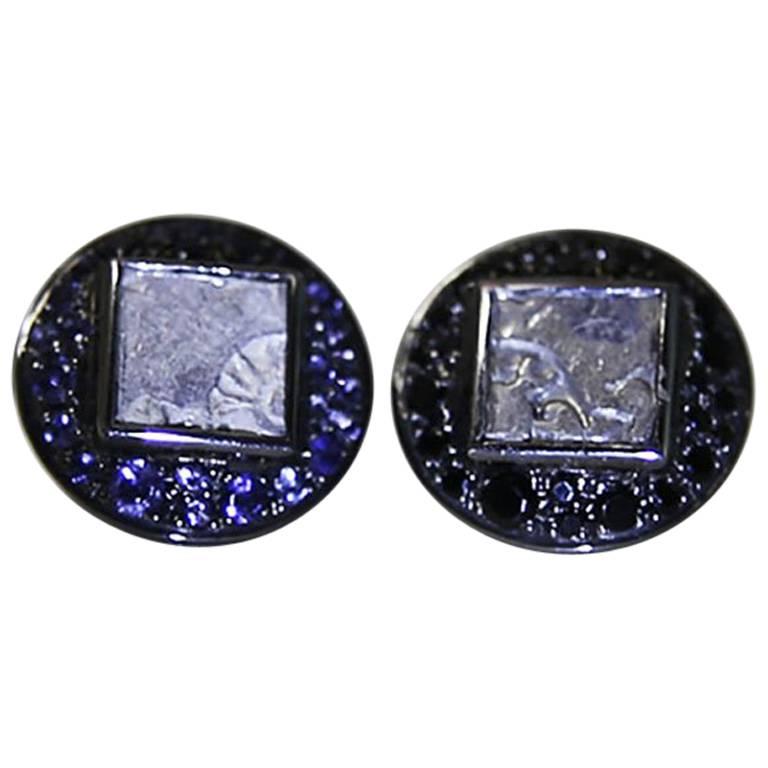 Antique Coins Iolites Spinel Silver Indian Cufflinks For Sale