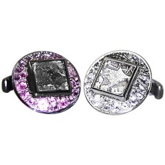 Antique Coins Rhodolites Topazes Silver Indian Cufflinks