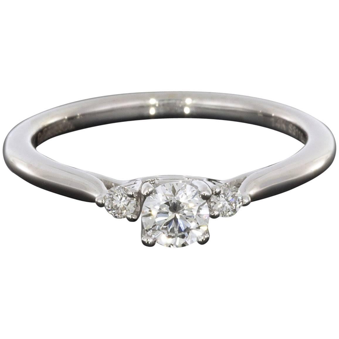 0.25 Carat Round Three-Stone 14 Karat White Gold Diamond Engagement Ring